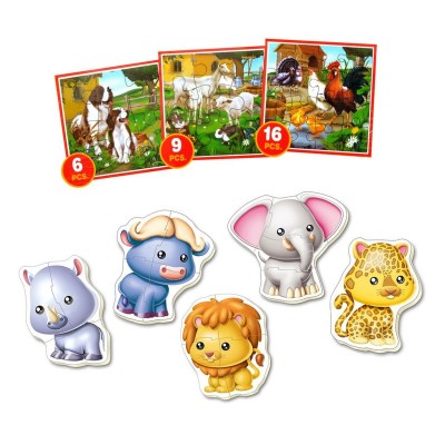 Lot puzzles enfant : 3 puzzles évolutifs animaux de la ferme et 5 baby puzzles animaux sauvages  Educa    679276